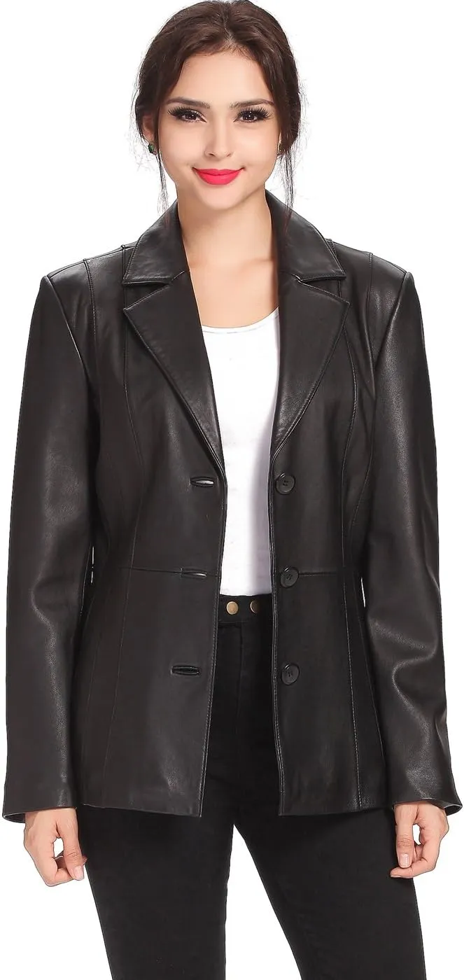 BGSD Women Crystal Lambskin Leather Blazer Jacket (Also available in Plus Size & Petite)