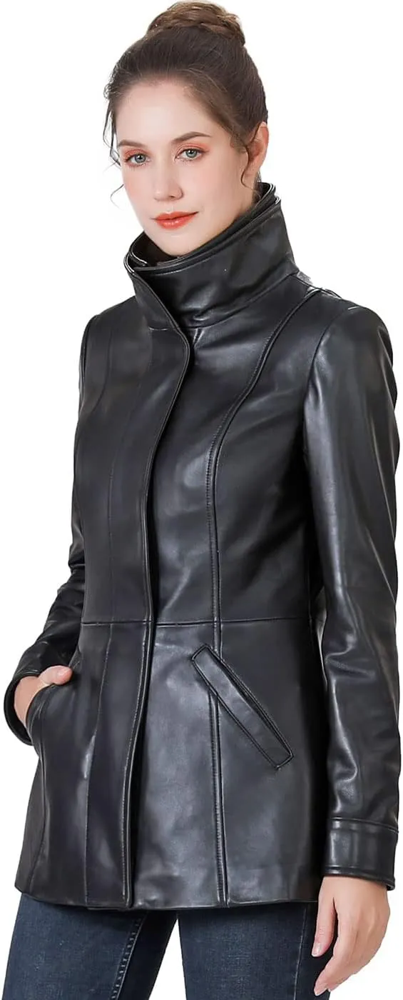 BGSD Women Kara Lambskin Leather Scuba Jacket (Also available in Plus Size & Petite)