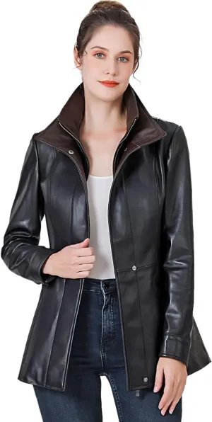 BGSD Women Kara Lambskin Leather Scuba Jacket (Also available in Plus Size & Petite)
