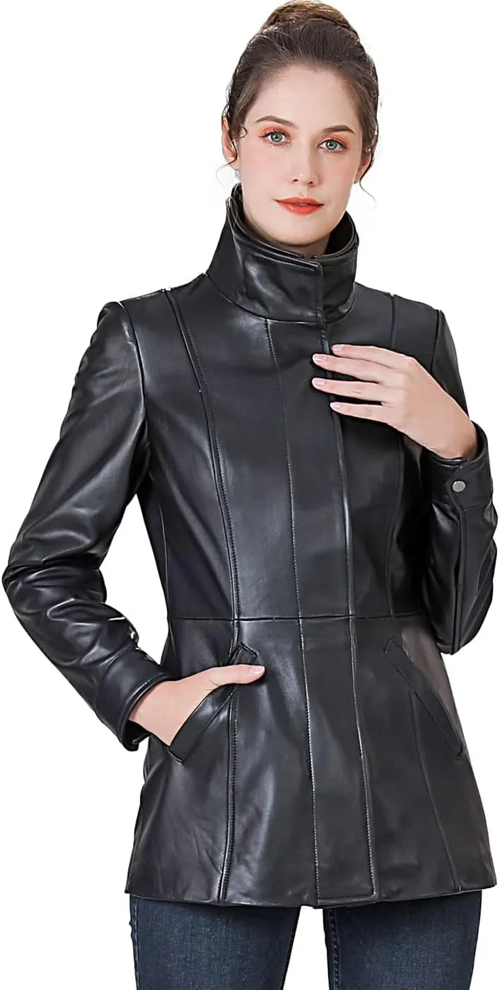 BGSD Women Kara Lambskin Leather Scuba Jacket (Also available in Plus Size & Petite)