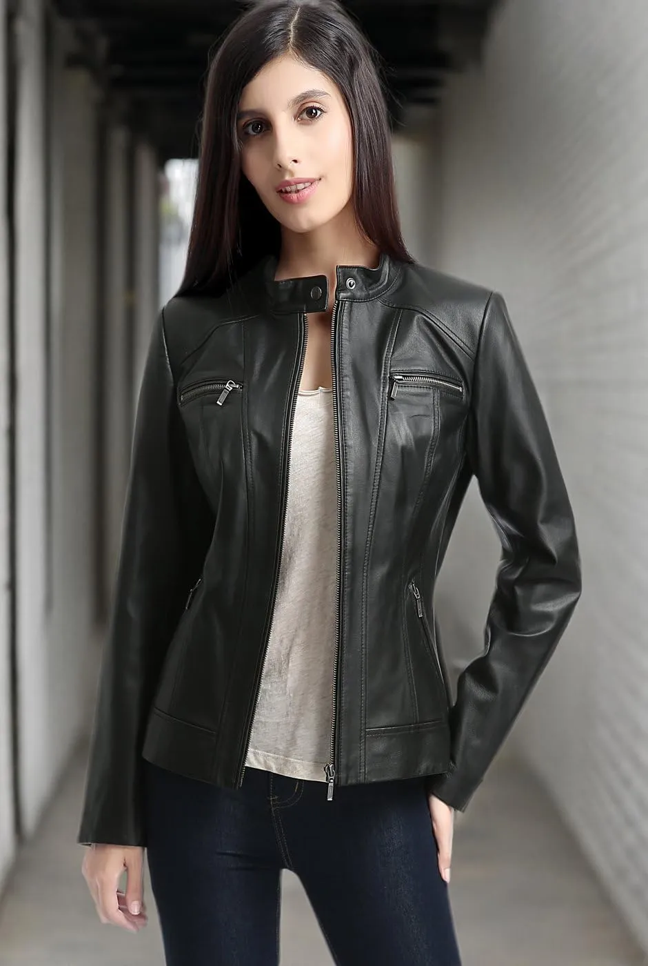 BGSD Women Mila Lambskin Leather Jacket (Also available in Plus Size & Petite)