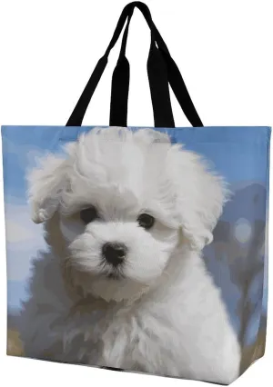 Bichon Frise Dog Tote Bag for Women Reusable Eco-friendly Shopping Bags Large Capacity Shoulder Bag