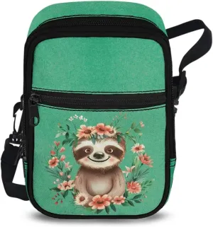BIGCARJOB Womens Crossbody Fanny Pack Flower Sloth Crossbody Purse Sling Bags Women's Shoulder Handbags Travel Messenger Tote Bags Xmas Crossbody Bags