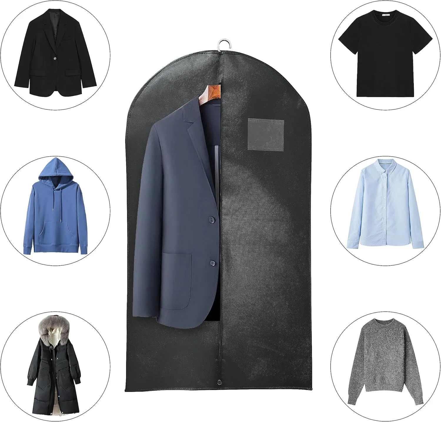 Black Suit Garment Bags, Set of 6 Portable Men's Travel Suit Bags, Waterproof Sturdy Hanging Clothes Pockets for Closet Storage, Business Travel, Clothes, Dress, Shirts (43.3x23.6 inch)