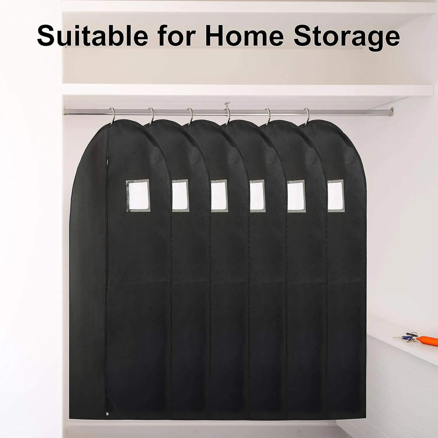 Black Suit Garment Bags, Set of 6 Portable Men's Travel Suit Bags, Waterproof Sturdy Hanging Clothes Pockets for Closet Storage, Business Travel, Clothes, Dress, Shirts (43.3x23.6 inch)