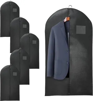 Black Suit Garment Bags, Set of 6 Portable Men's Travel Suit Bags, Waterproof Sturdy Hanging Clothes Pockets for Closet Storage, Business Travel, Clothes, Dress, Shirts (43.3x23.6 inch)