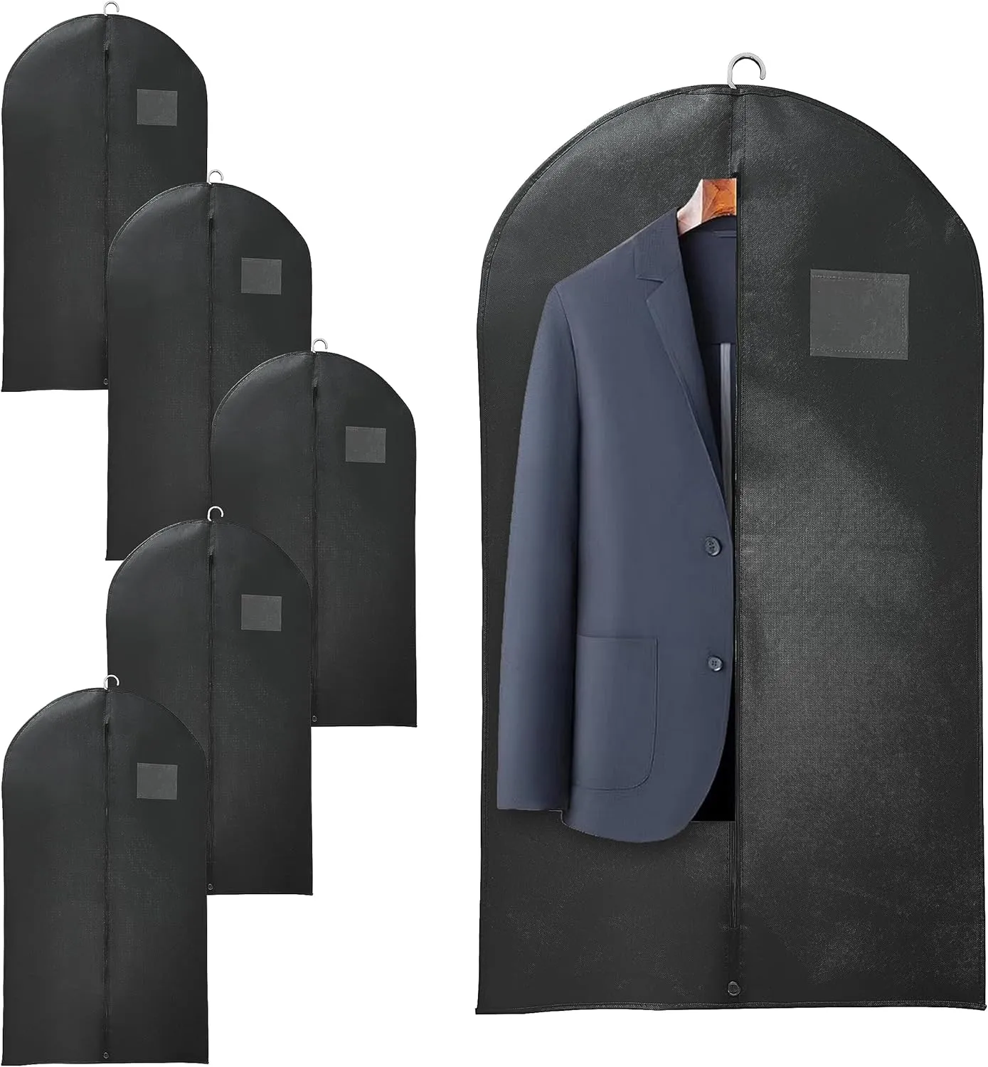 Black Suit Garment Bags, Set of 6 Portable Men's Travel Suit Bags, Waterproof Sturdy Hanging Clothes Pockets for Closet Storage, Business Travel, Clothes, Dress, Shirts (43.3x23.6 inch)