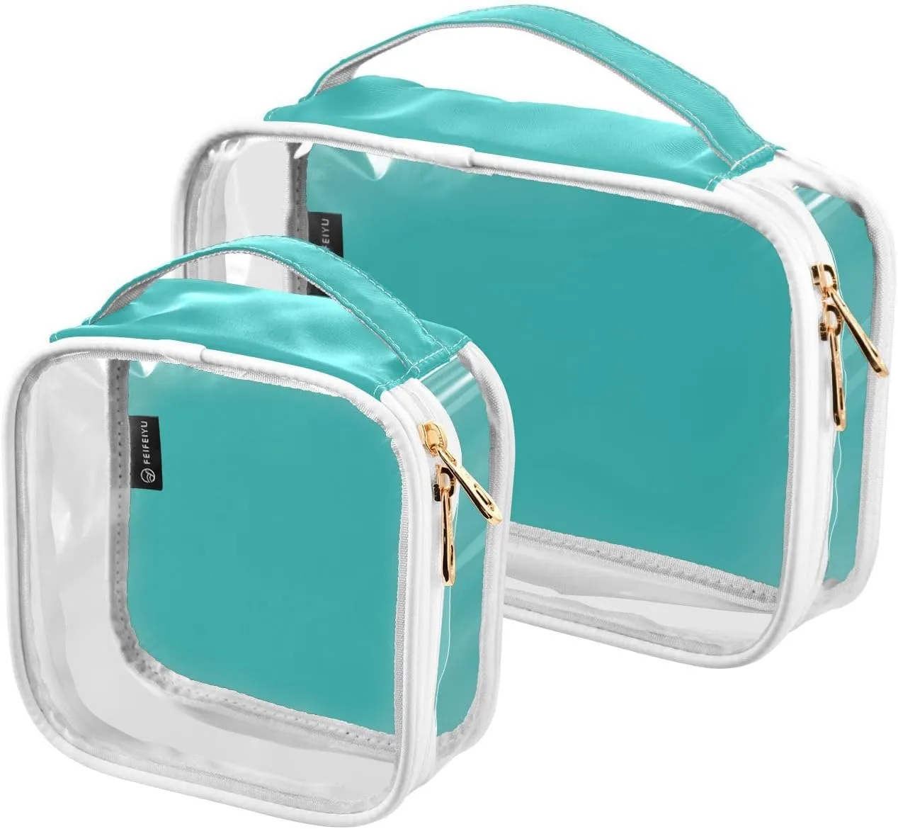 Blue Green Clear Makeup Bags TSA Approved Toiletry Bag for Women Men Cosmetic Bags with Zipper Carry On Airport Airline Compliant Bag Quart Size PVC Travel Bags for Toiletries Cosmetics, 2 Pack