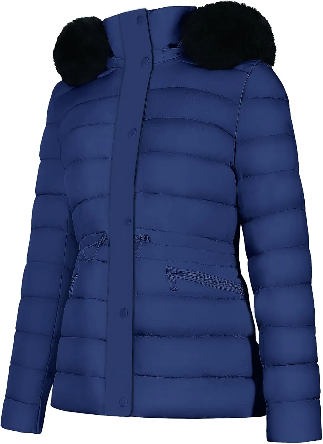 BodiLove Women's Puffer Jacket Fleece Lining Hood with Removable Faux Fur