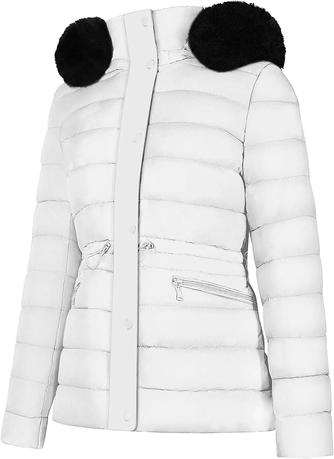 BodiLove Women's Puffer Jacket Fleece Lining Hood with Removable Faux Fur