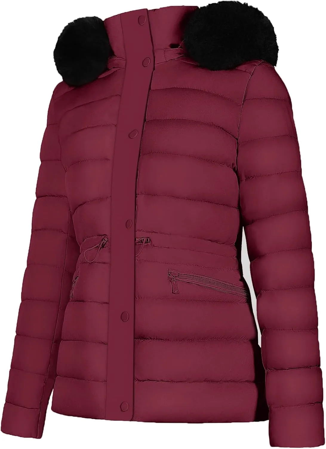 BodiLove Women's Puffer Jacket Fleece Lining Hood with Removable Faux Fur