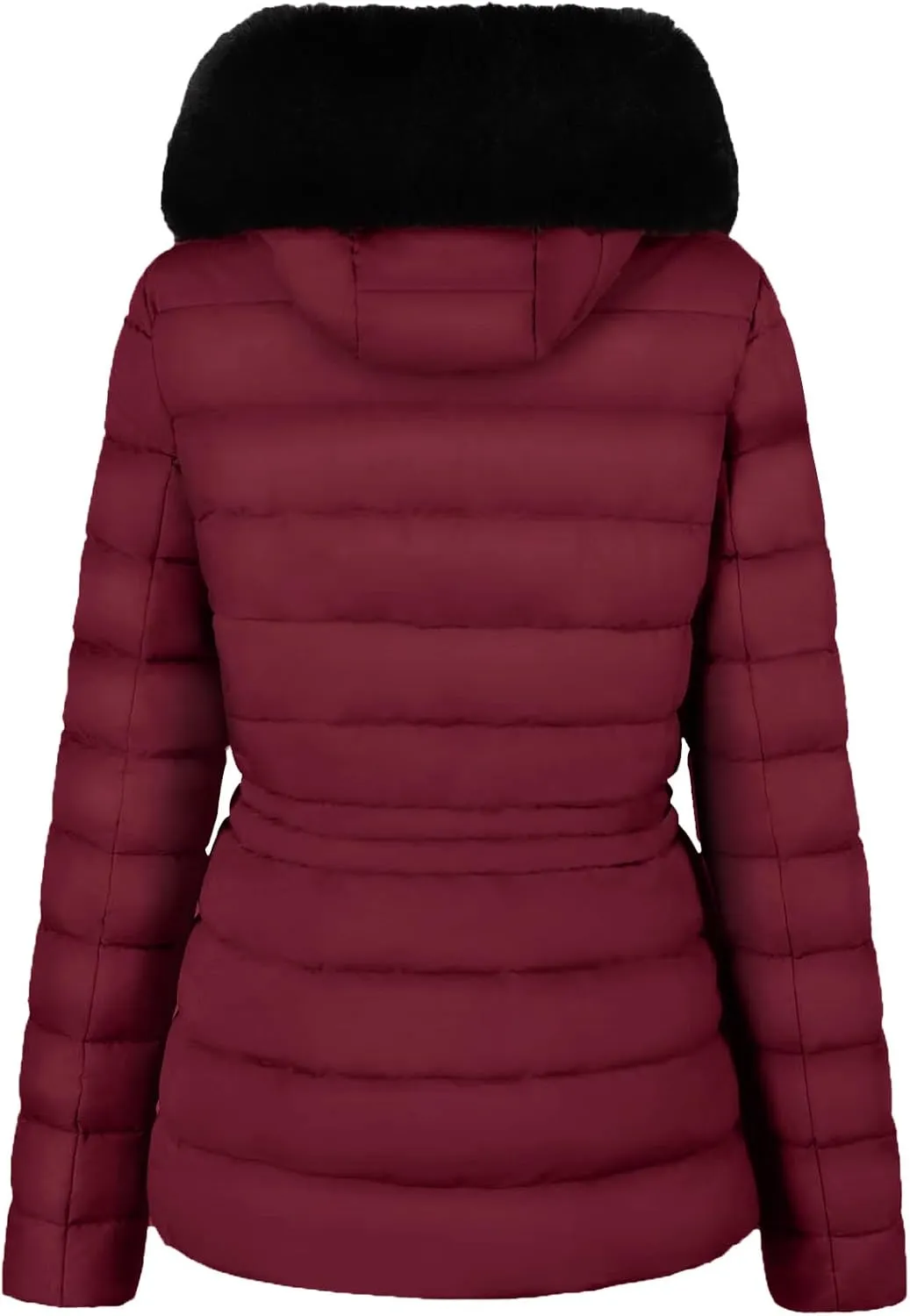 BodiLove Women's Puffer Jacket Fleece Lining Hood with Removable Faux Fur