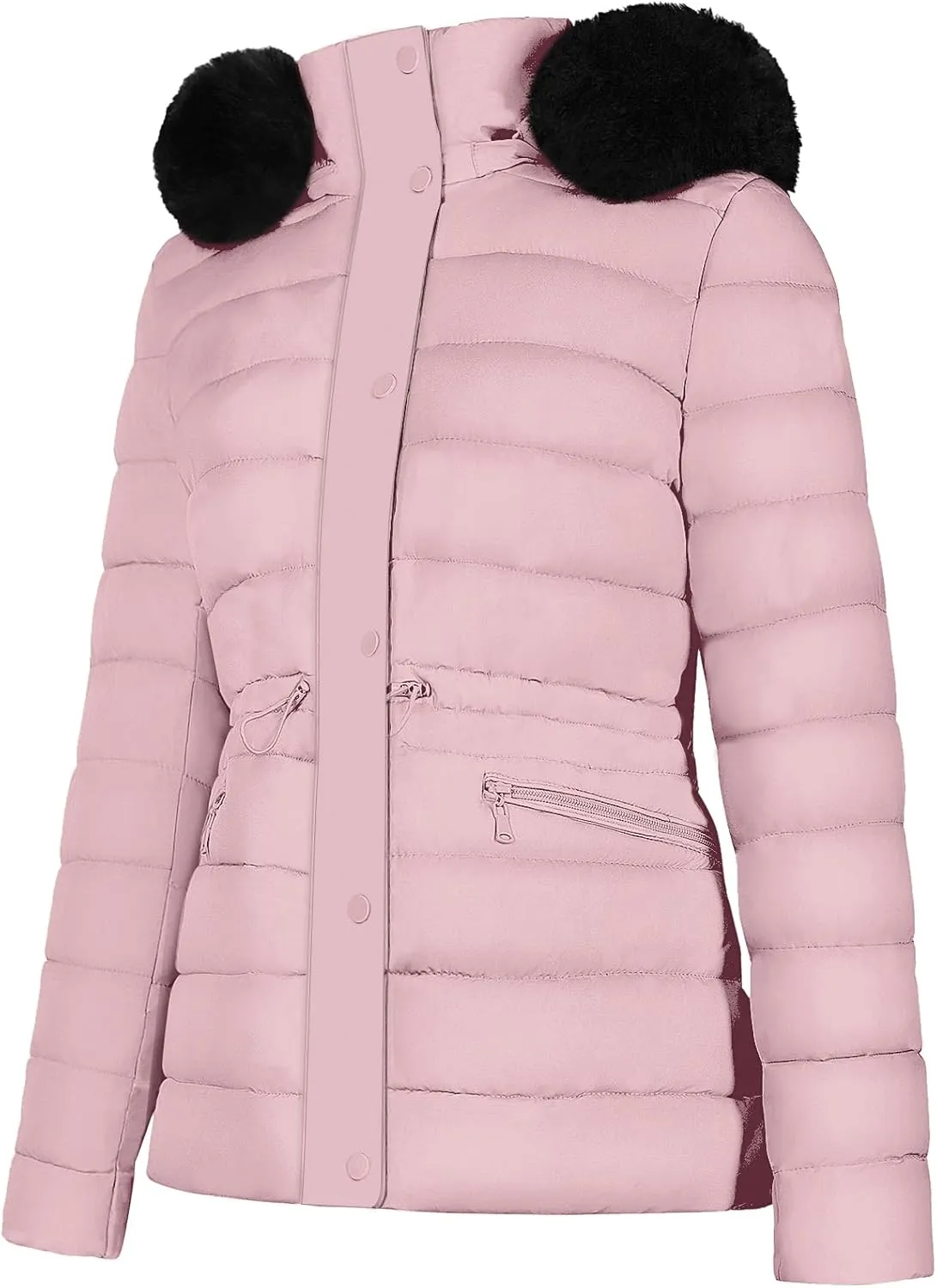 BodiLove Women's Puffer Jacket Fleece Lining Hood with Removable Faux Fur