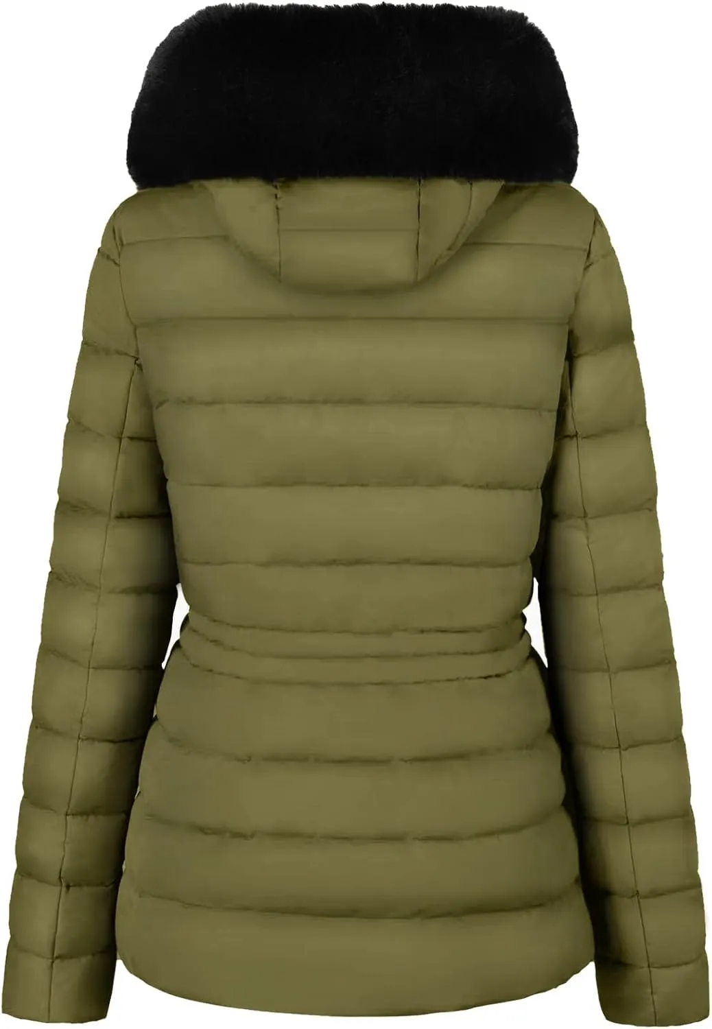 BodiLove Women's Puffer Jacket Fleece Lining Hood with Removable Faux Fur