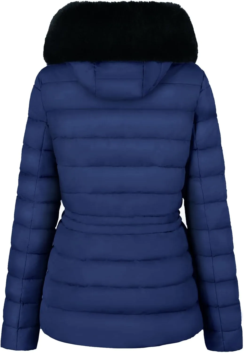BodiLove Women's Puffer Jacket Fleece Lining Hood with Removable Faux Fur