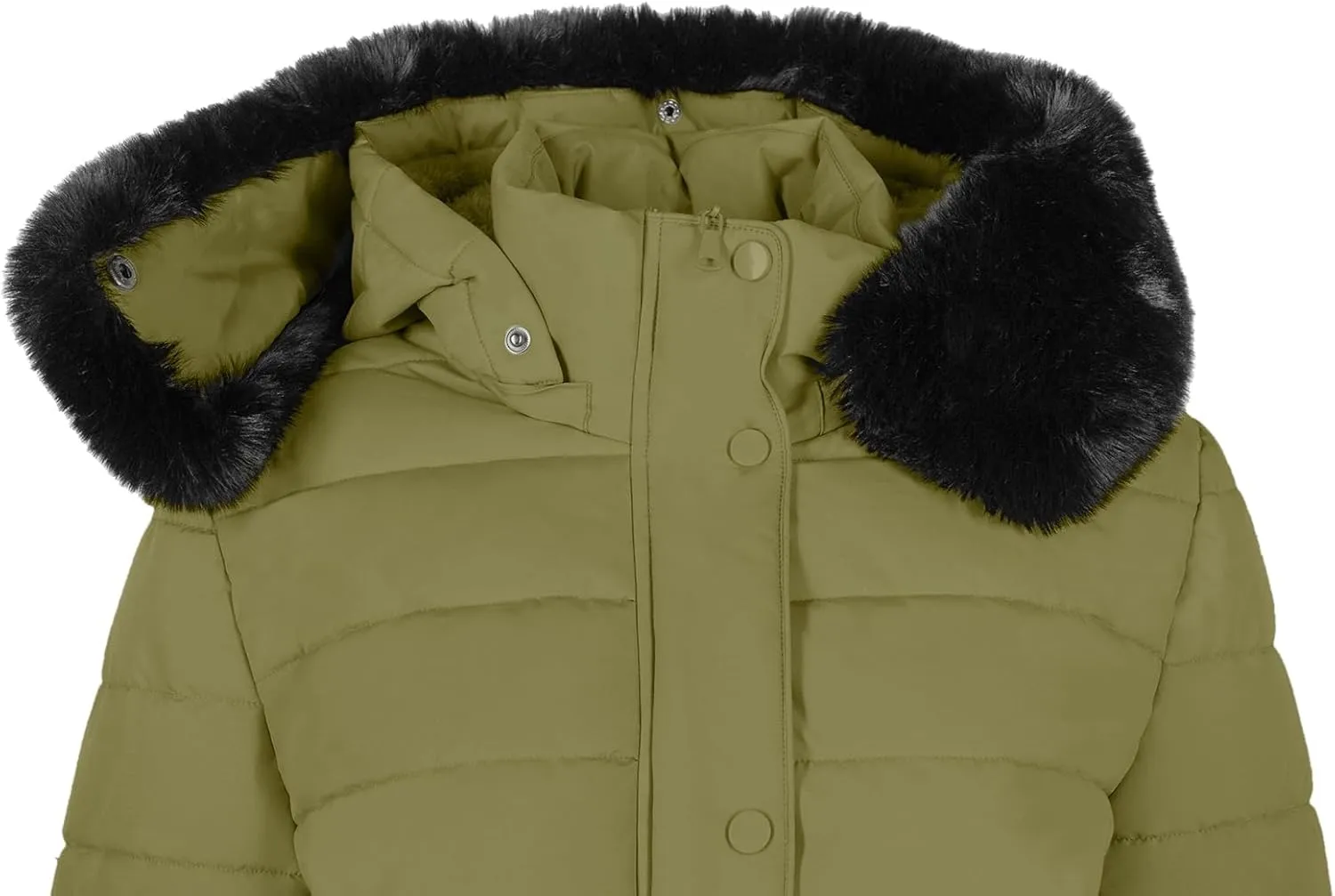 BodiLove Women's Puffer Jacket Fleece Lining Hood with Removable Faux Fur