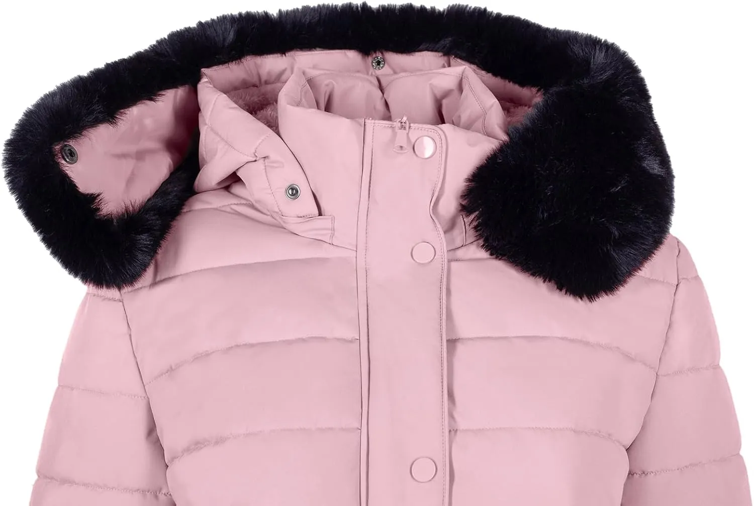 BodiLove Women's Puffer Jacket Fleece Lining Hood with Removable Faux Fur