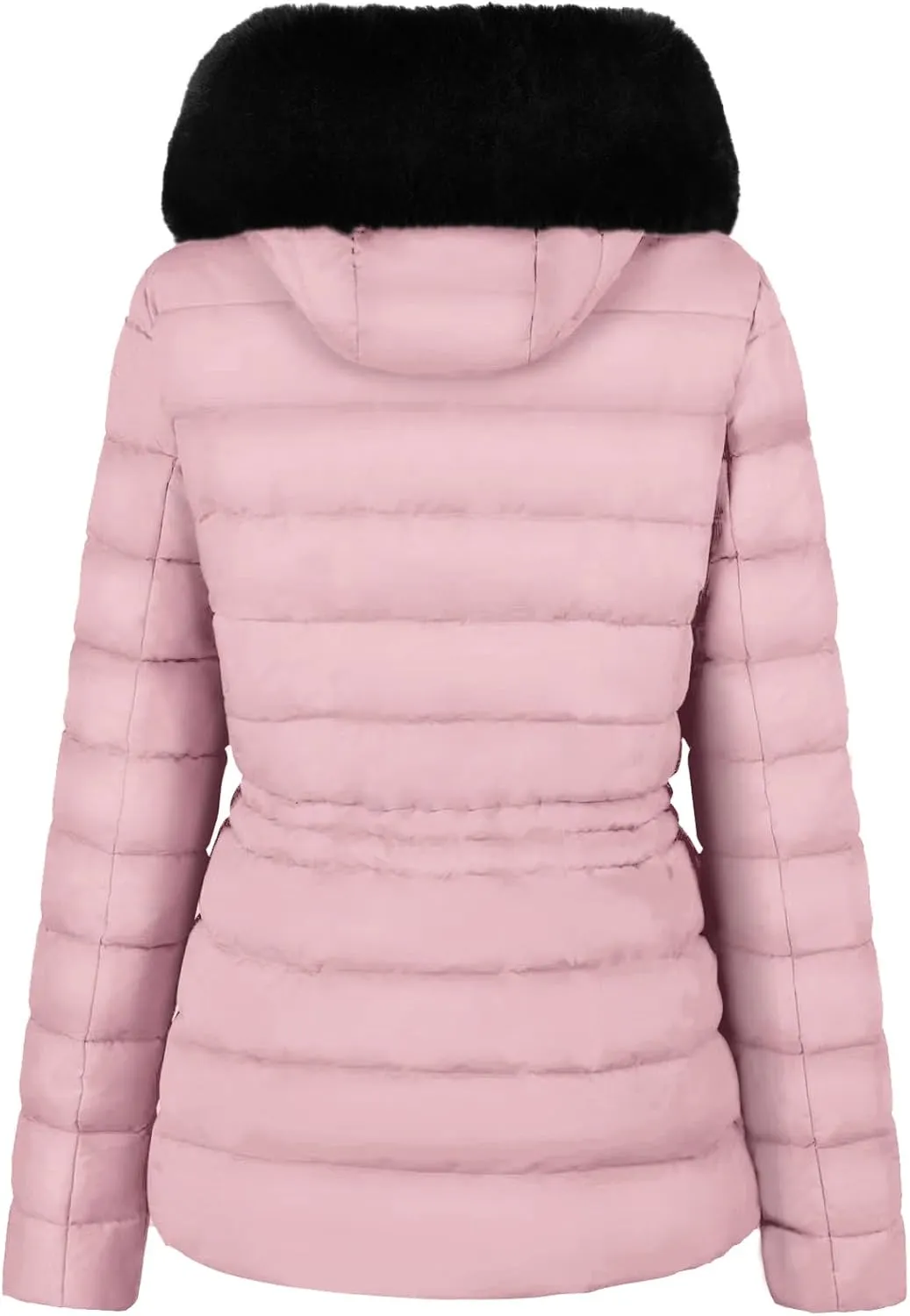 BodiLove Women's Puffer Jacket Fleece Lining Hood with Removable Faux Fur
