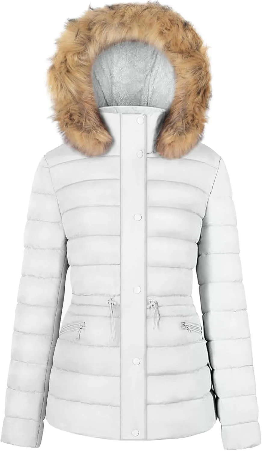 BodiLove Women's Puffer Jacket Fleece Lining Hood with Removable Faux Fur