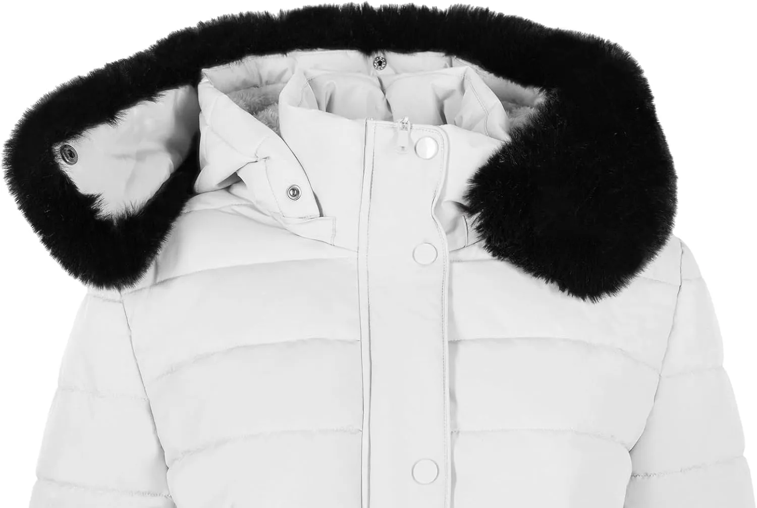 BodiLove Women's Puffer Jacket Fleece Lining Hood with Removable Faux Fur