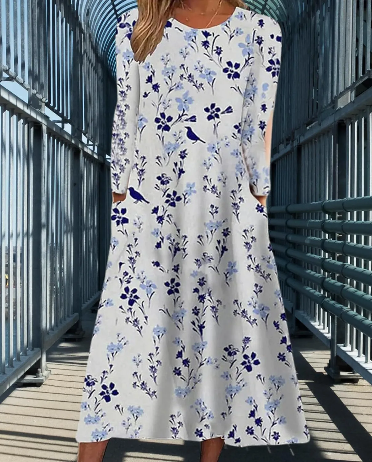 Boho Floral Maxi Dress for Women Casual Loose Summer Short Sleeve Beach Vacation Dresses with Pockets