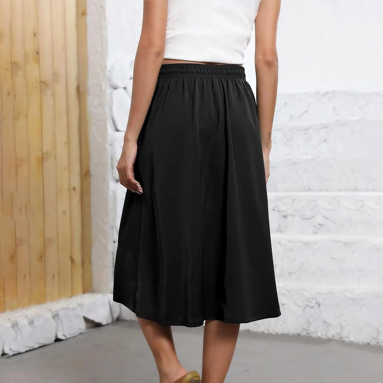 Boho Skirts for Women Lightweight Drawstring High Waisted Trendy Summer Flowy Floral Midi Skirts with Pockets