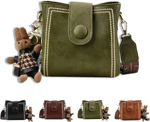Bootara Bucket Bag, Women's Vintage Bunny Charm Bucket Bag,Adjustable Wide Strap Convertible Shoulder Tote