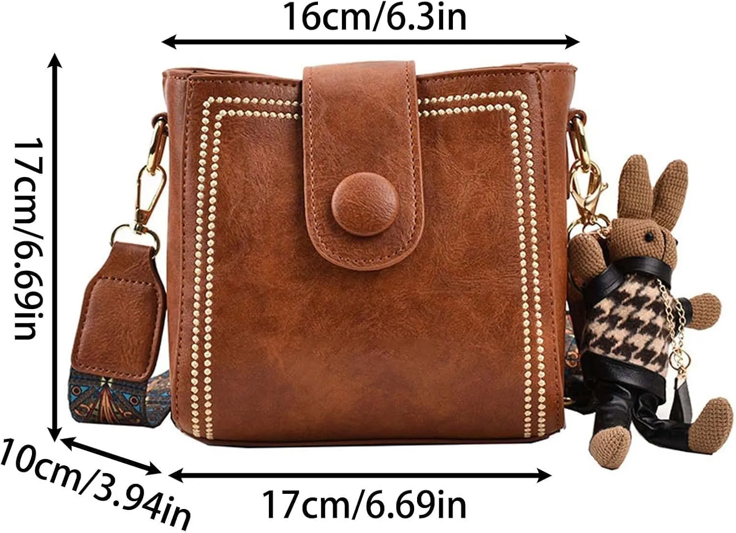 Bootara Bucket Bag, Women's Vintage Bunny Charm Bucket Bag,Adjustable Wide Strap Convertible Shoulder Tote