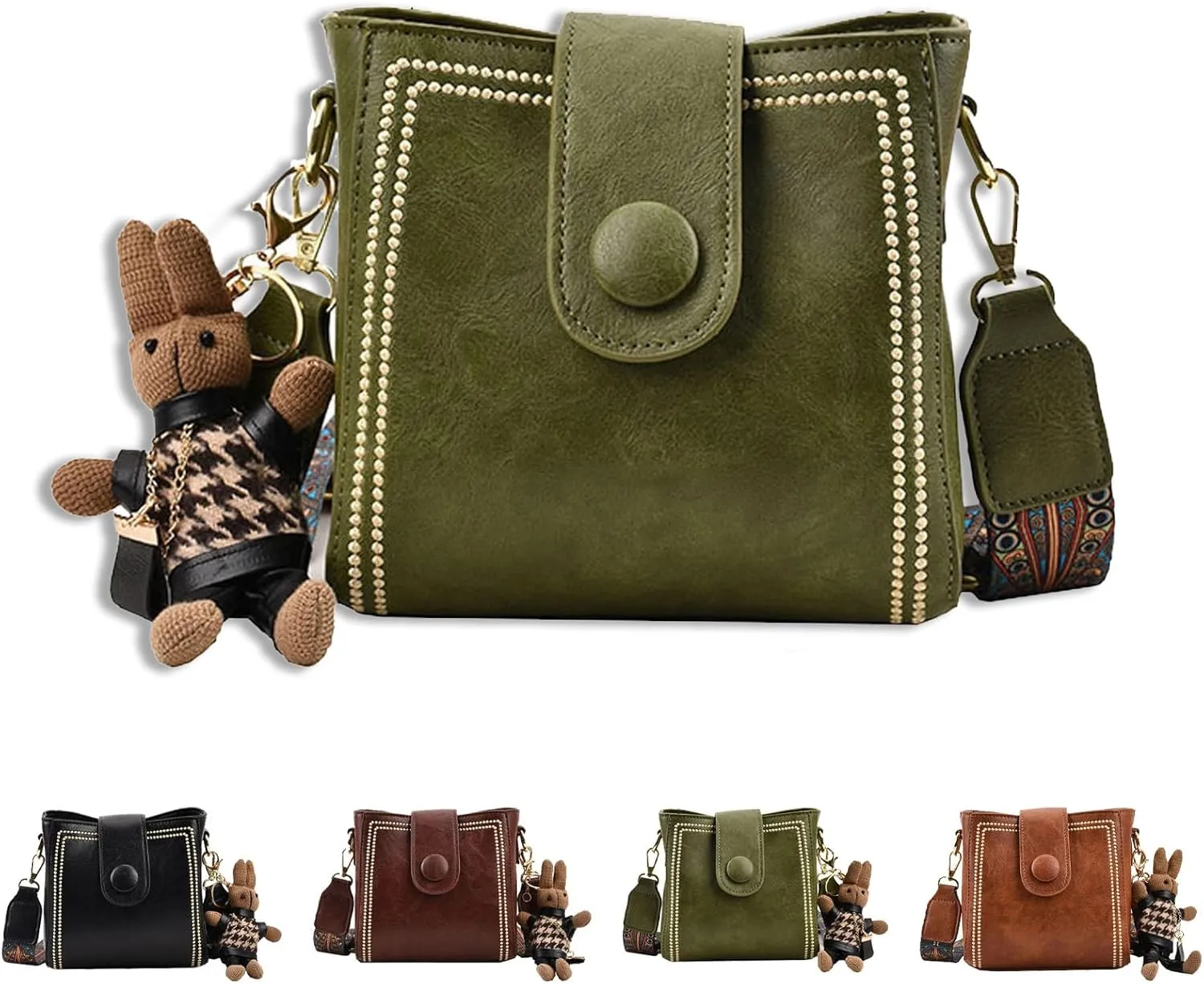 Bootara Bucket Bag, Women's Vintage Bunny Charm Bucket Bag,Adjustable Wide Strap Convertible Shoulder Tote
