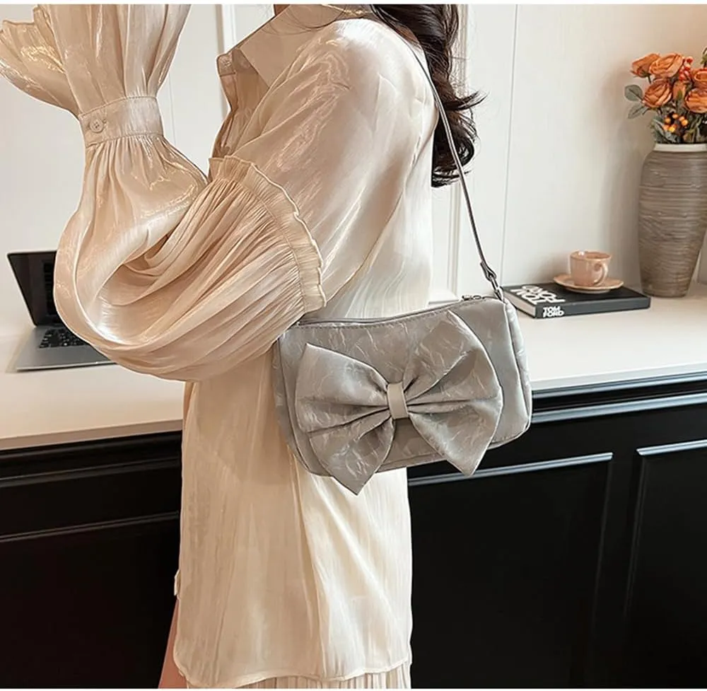 Bowknot Handbag Purse Cute Faux Suede Mini Shoulder Bag Top-handle Totes Satchel Creative Gifts for Women Girls