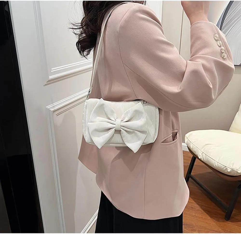 Bowknot Handbag Purse Cute Faux Suede Mini Shoulder Bag Top-handle Totes Satchel Creative Gifts for Women Girls