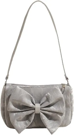 Bowknot Handbag Purse Cute Faux Suede Mini Shoulder Bag Top-handle Totes Satchel Creative Gifts for Women Girls