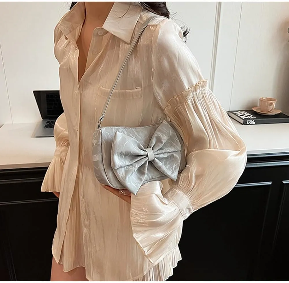 Bowknot Handbag Purse Cute Faux Suede Mini Shoulder Bag Top-handle Totes Satchel Creative Gifts for Women Girls