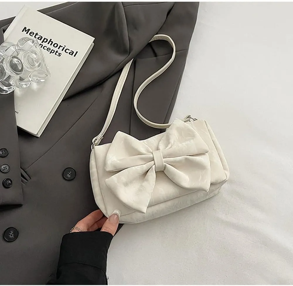 Bowknot Handbag Purse Cute Faux Suede Mini Shoulder Bag Top-handle Totes Satchel Creative Gifts for Women Girls