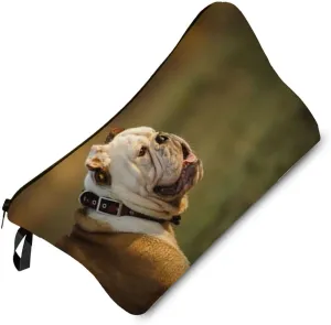 British Bulldog Makeup Bag Puppy Organizer Zipper Pouch British Bulldog Side Face Cosmetic Bag Present for Dog Lovers Dog Mom Women