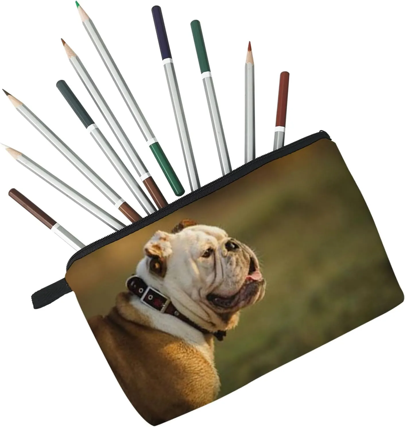 British Bulldog Makeup Bag Puppy Organizer Zipper Pouch British Bulldog Side Face Cosmetic Bag Present for Dog Lovers Dog Mom Women