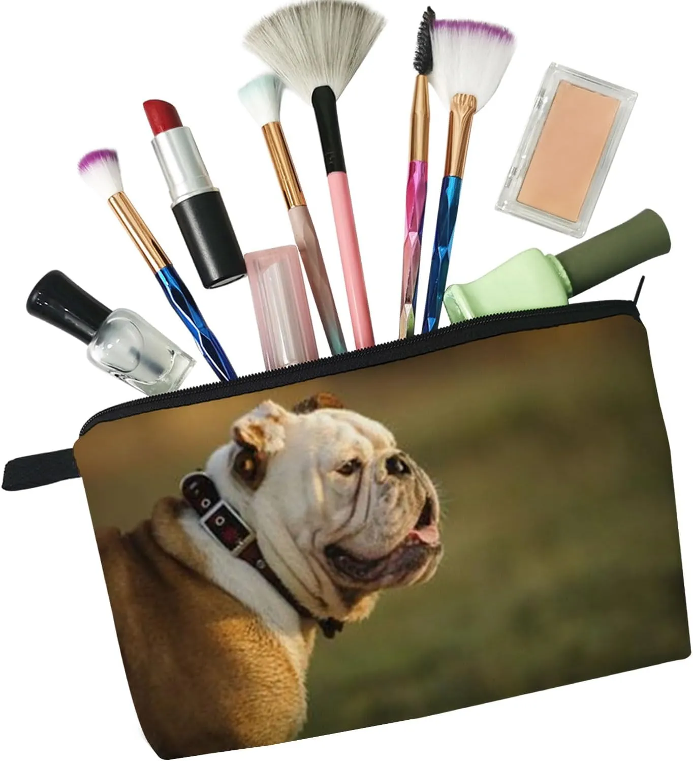 British Bulldog Makeup Bag Puppy Organizer Zipper Pouch British Bulldog Side Face Cosmetic Bag Present for Dog Lovers Dog Mom Women