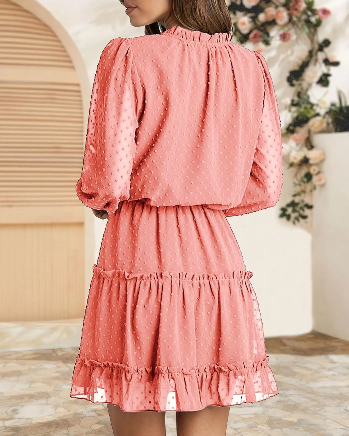 BTFBM Women Casual Summer Spring Dresses 2025 Tie Neck Long Sleeve High Waist Tiered Ruffle Aline Swing Tunic Mini Dress
