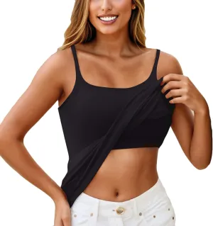 Built In Bra Tank Tops for Women Workout Yoga Undershirt Bra Padded Sports Basic Athletic Camisole Layer Padded Tops