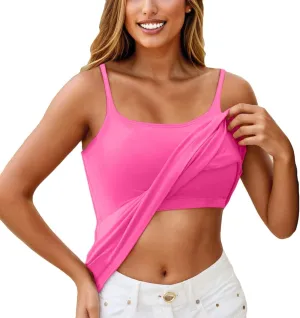 Built In Bra Tank Tops for Women Workout Yoga Undershirt Bra Padded Sports Basic Athletic Camisole Layer Padded Tops