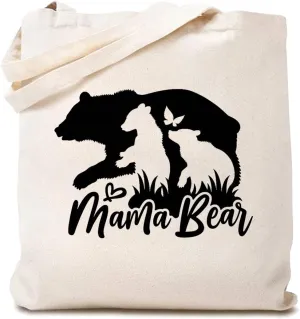 Canvas Tote Bags for Women Mama Bear Shoulder Bags Cute Graphic Reusable Shopping Bag Mother's Day Gift for Mom