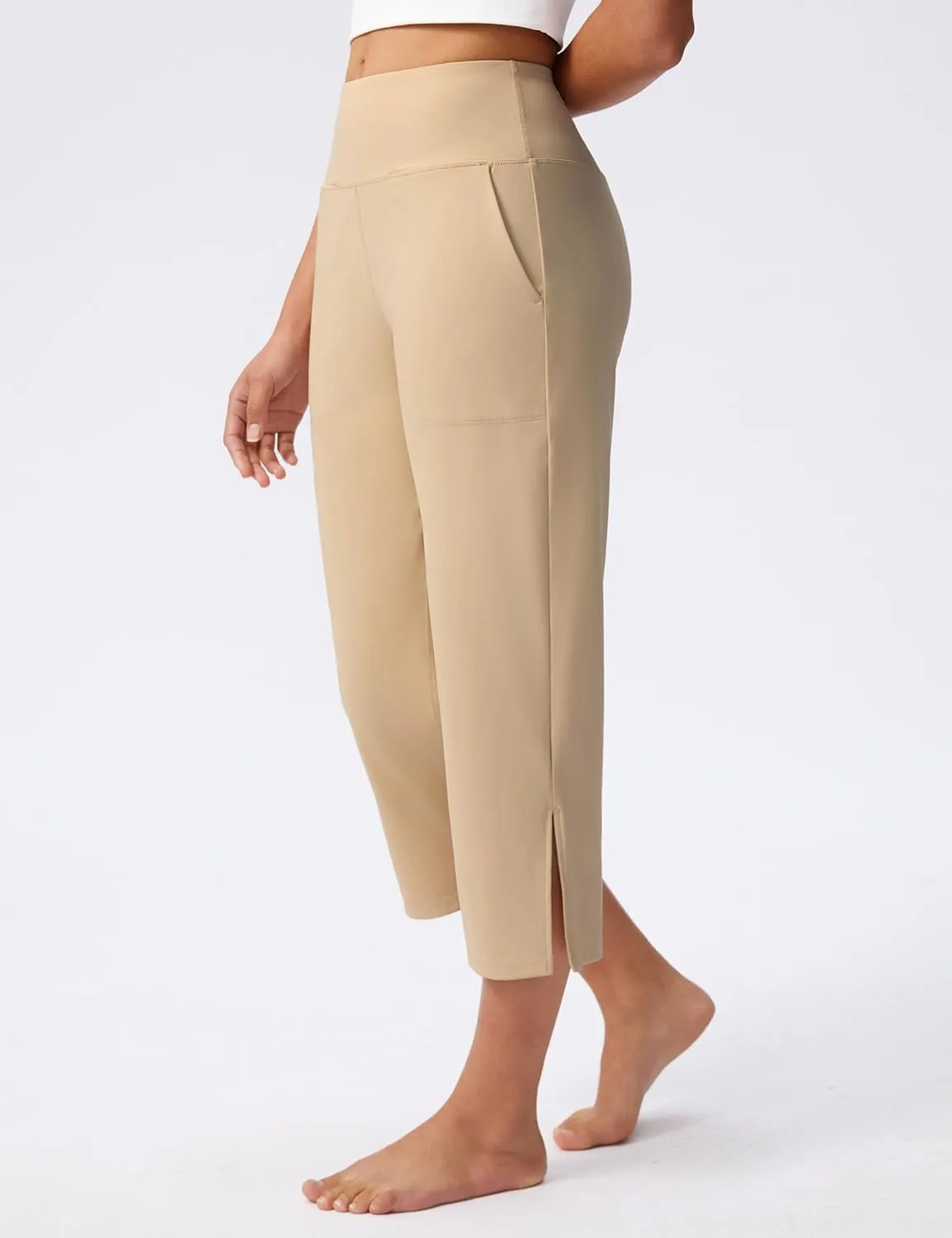 Capri Pants for Women Wide Leg Yoga Capris with Pockets Stretch High Waist Crop Pants Loose Travel
