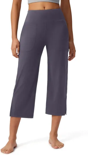 Capri Pants for Women Wide Leg Yoga Capris with Pockets Stretch High Waist Crop Pants Loose Travel