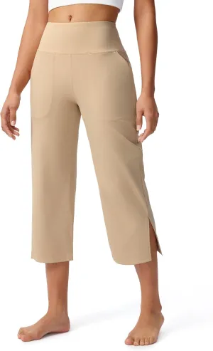 Capri Pants for Women Wide Leg Yoga Capris with Pockets Stretch High Waist Crop Pants Loose Travel