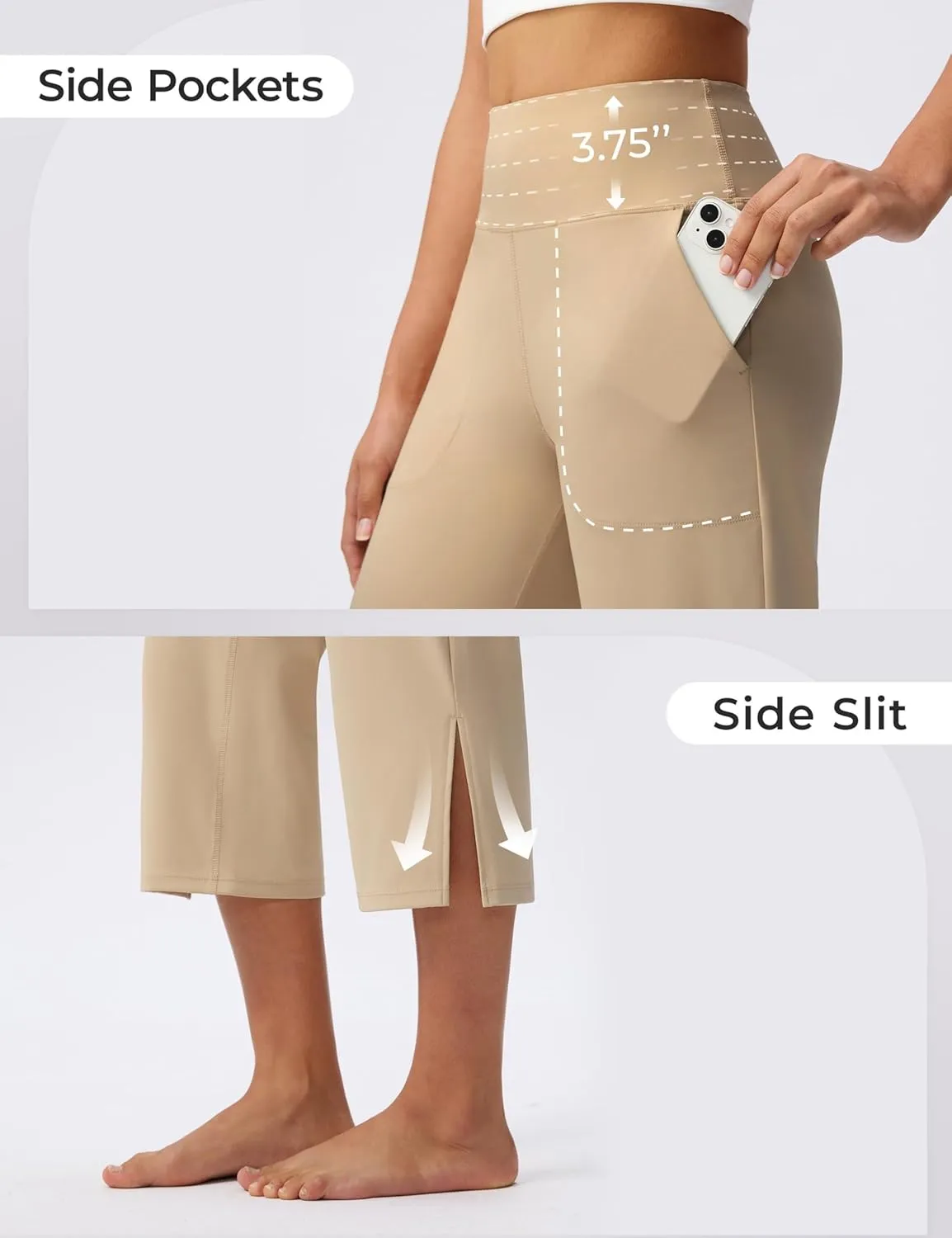 Capri Pants for Women Wide Leg Yoga Capris with Pockets Stretch High Waist Crop Pants Loose Travel