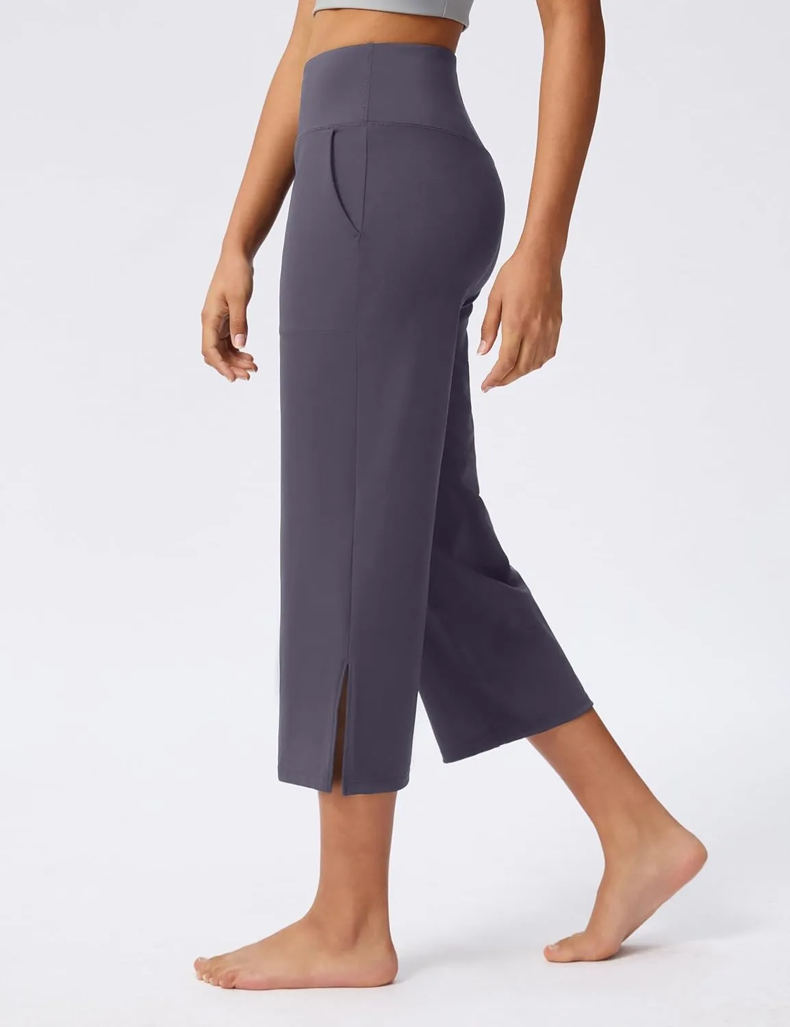 Capri Pants for Women Wide Leg Yoga Capris with Pockets Stretch High Waist Crop Pants Loose Travel