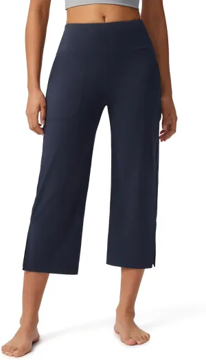 Capri Pants for Women Wide Leg Yoga Capris with Pockets Stretch High Waist Crop Pants Loose Travel