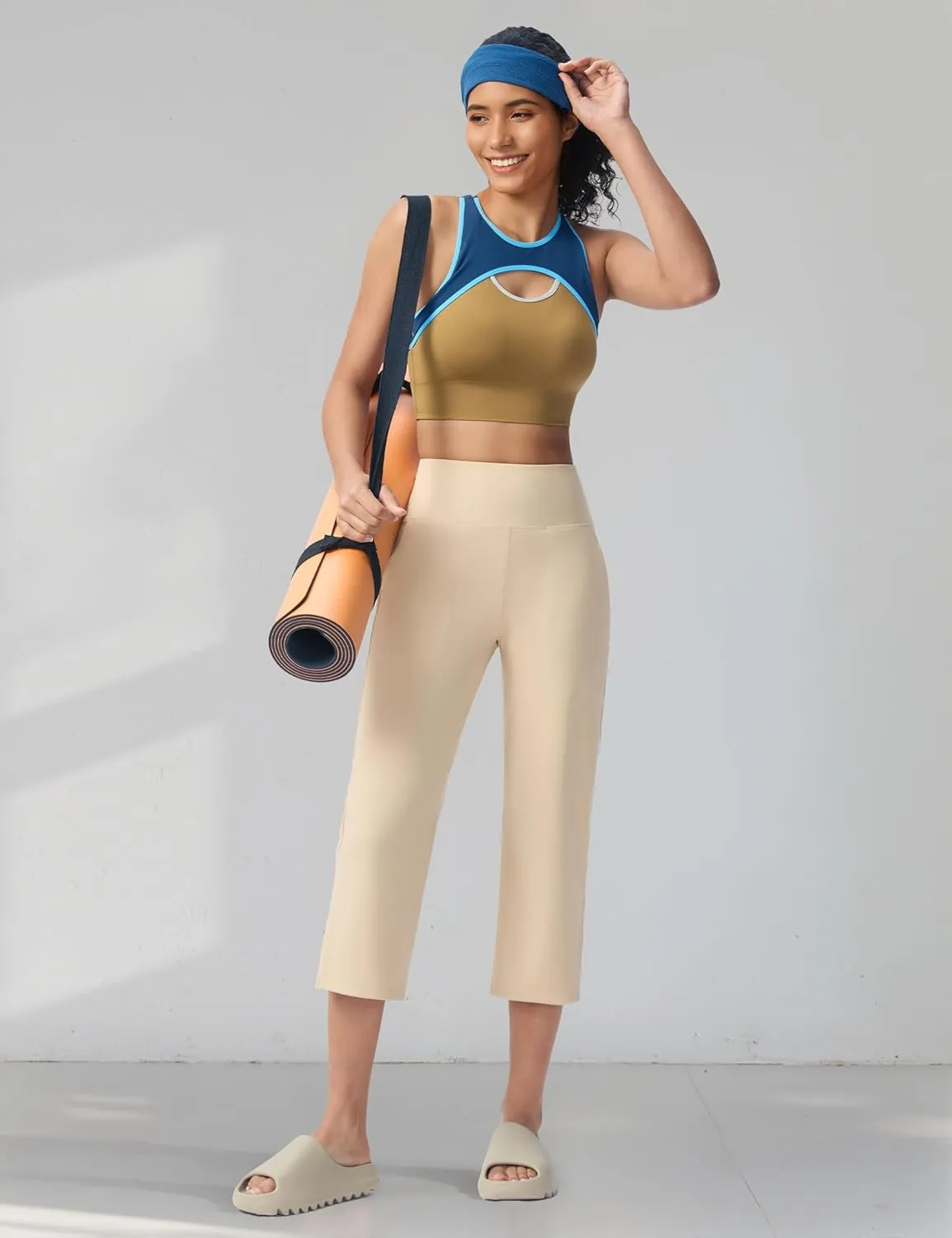 Capri Pants for Women Wide Leg Yoga Capris with Pockets Stretch High Waist Crop Pants Loose Travel