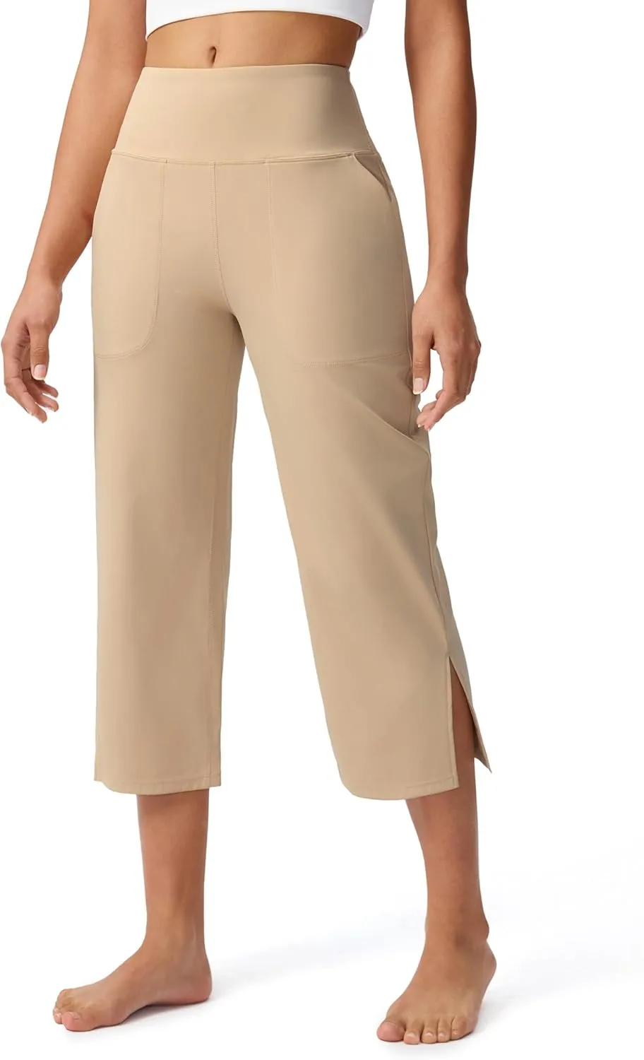 Capri Pants for Women Wide Leg Yoga Capris with Pockets Stretch High Waist Crop Pants Loose Travel
