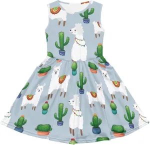 Casual Sleeveless Summer Skater Dress for Girl Loose Swing Cute Print Sundress with Pockets
